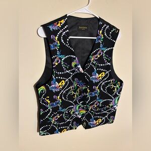 Santana Brand Mardi Gras New Orleans Patterned Vest w Buttons